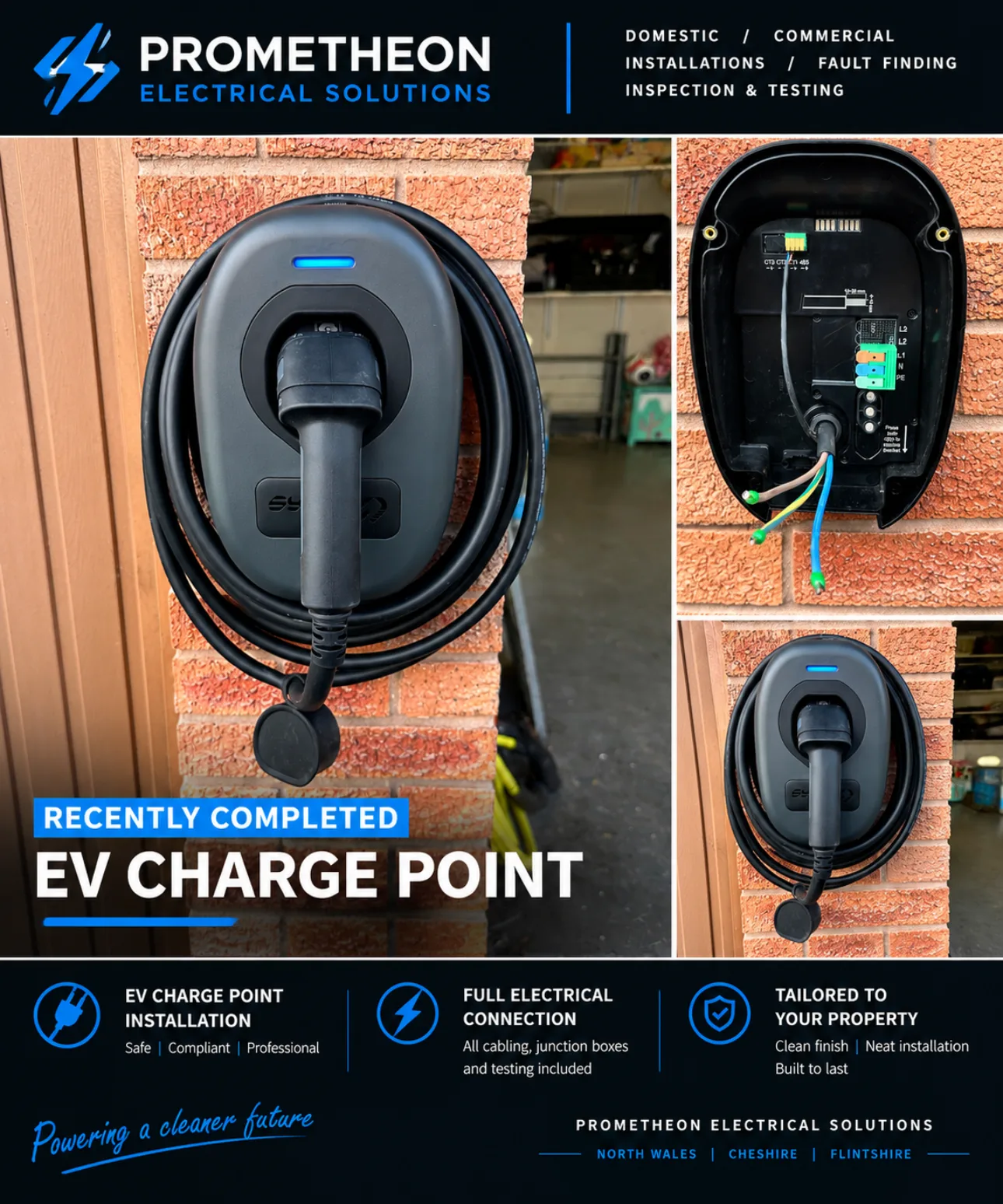 Recently completed EV charge point install shown on a Prometheon project card