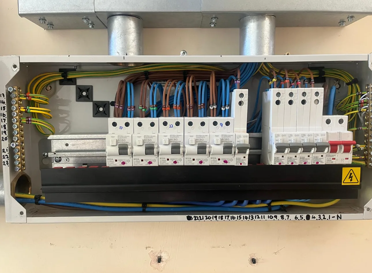 New consumer unit with labelled RCBO circuit protection